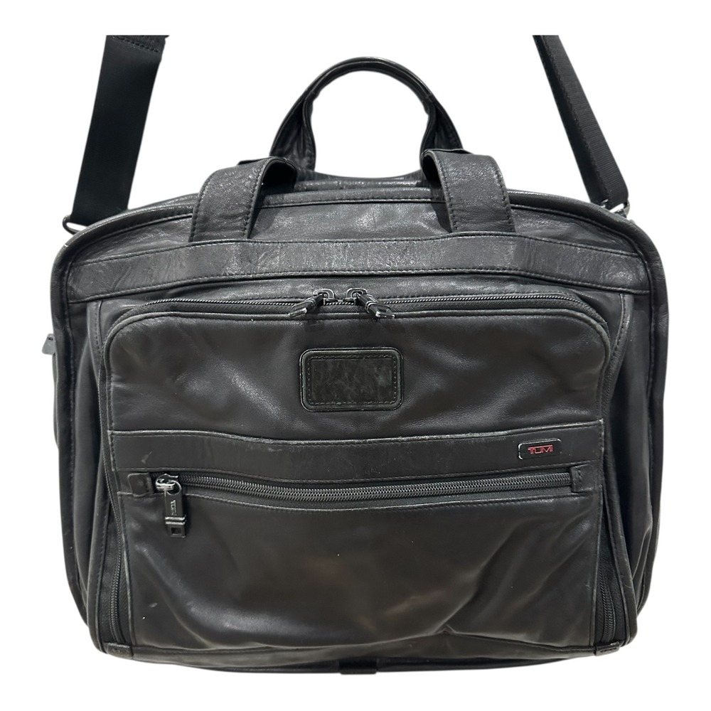 Tumi Alpha Leather Expandable Briefcase Laptop Bag Black 96132DH 15x13x4